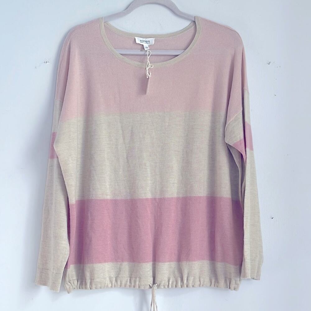 NWT Haven Well Within 100% cashmere striped scoop neck drawstring sweater sz L
